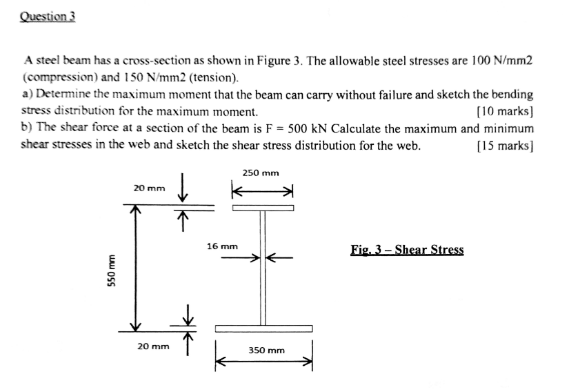 Question 3 A steel beam has a cross - section as