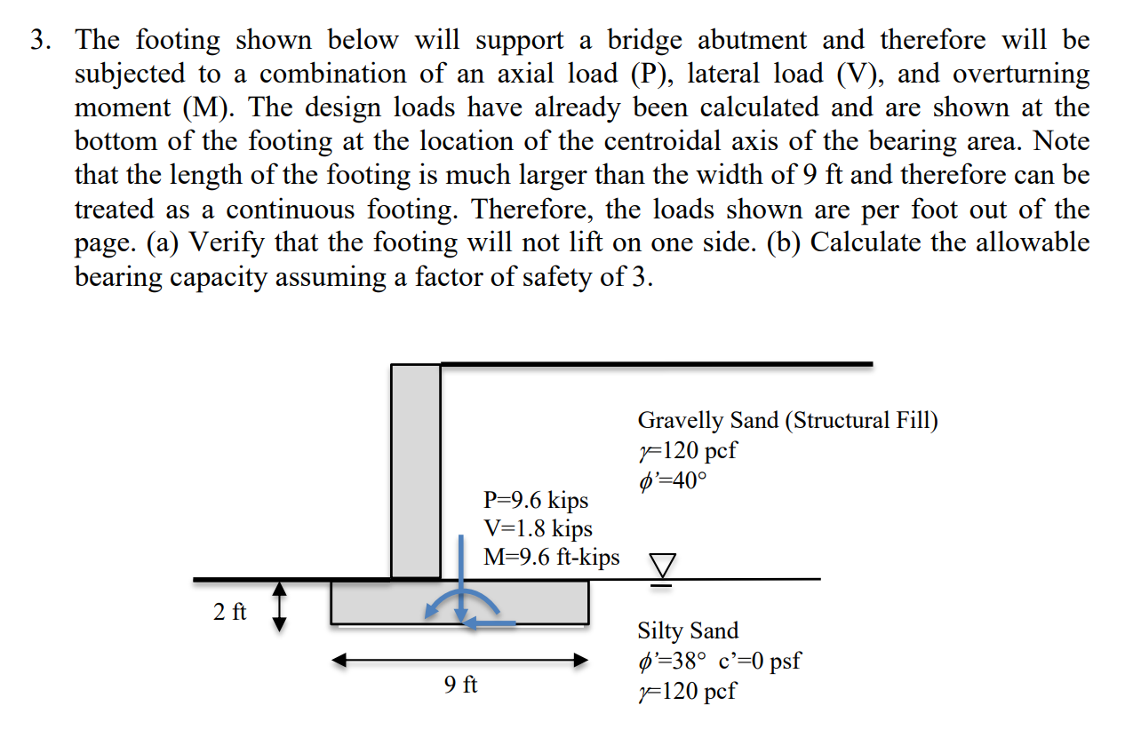 3 . The footing shown below will support a bridge