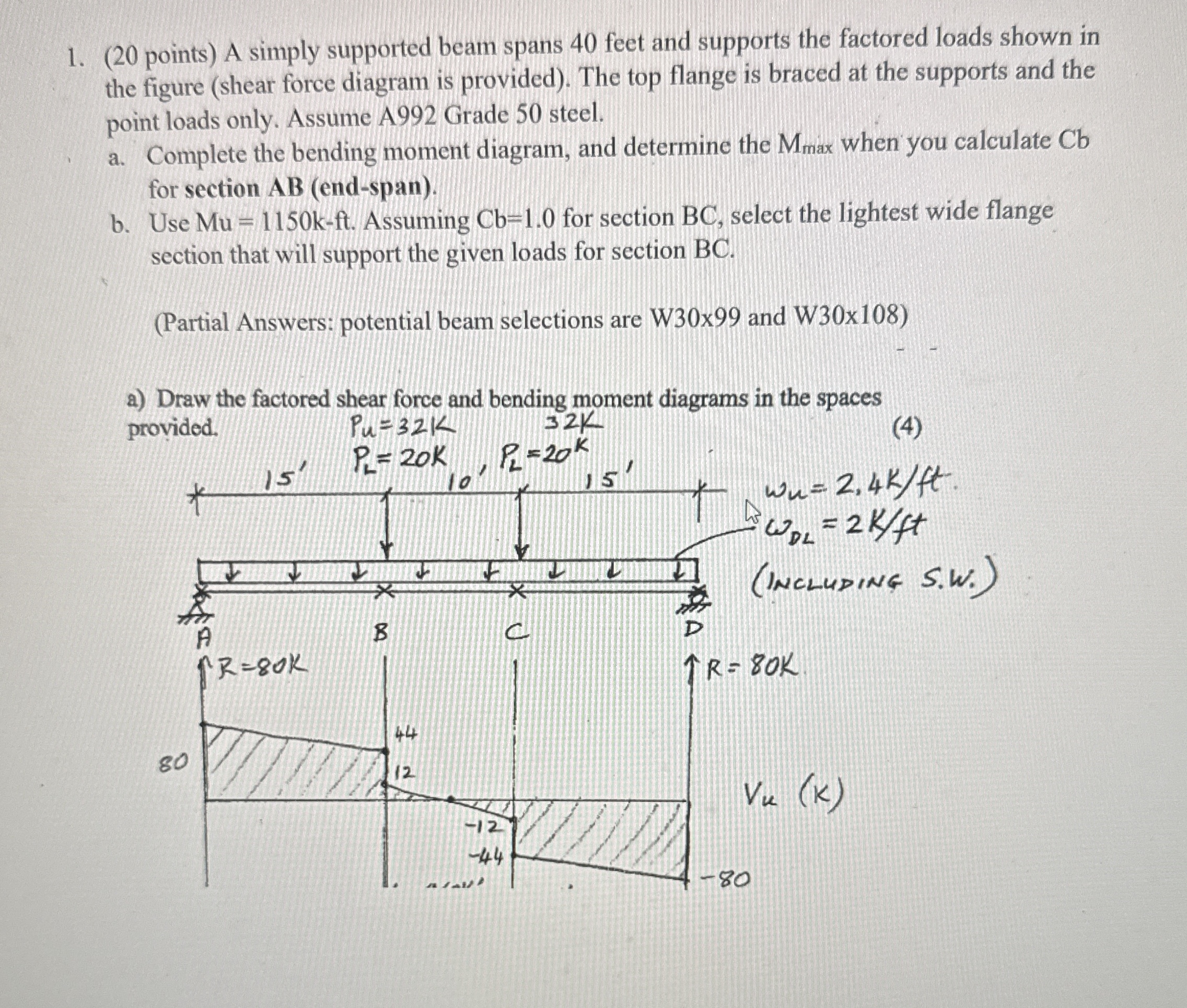 ( 2 0 points ) A simply supported beam spans 4 0