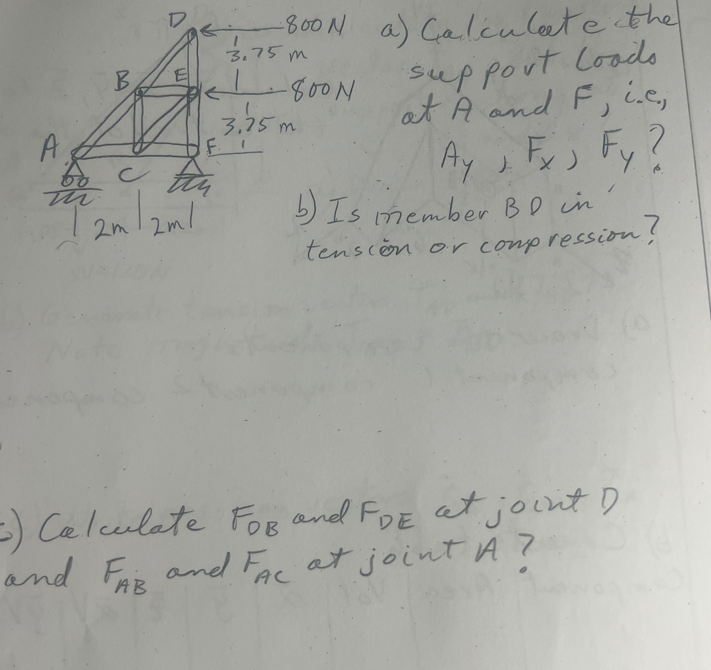 N a ) Calculat e the support Loods at A and F , i