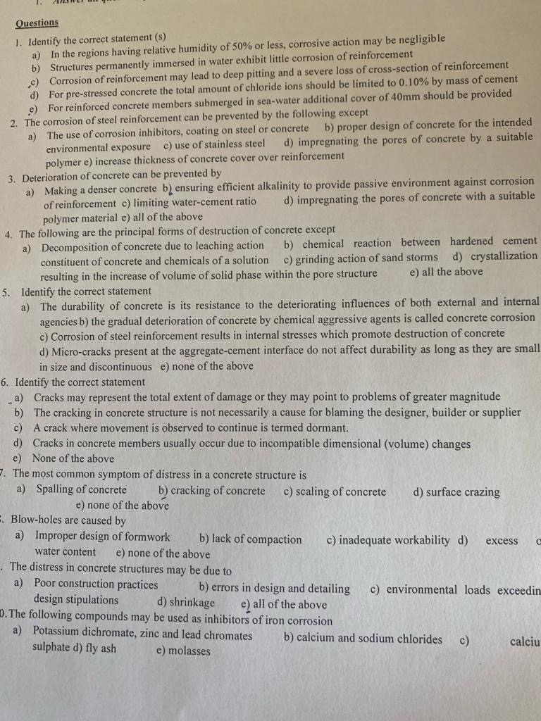 Questions Identify the correct statement ( s ) a