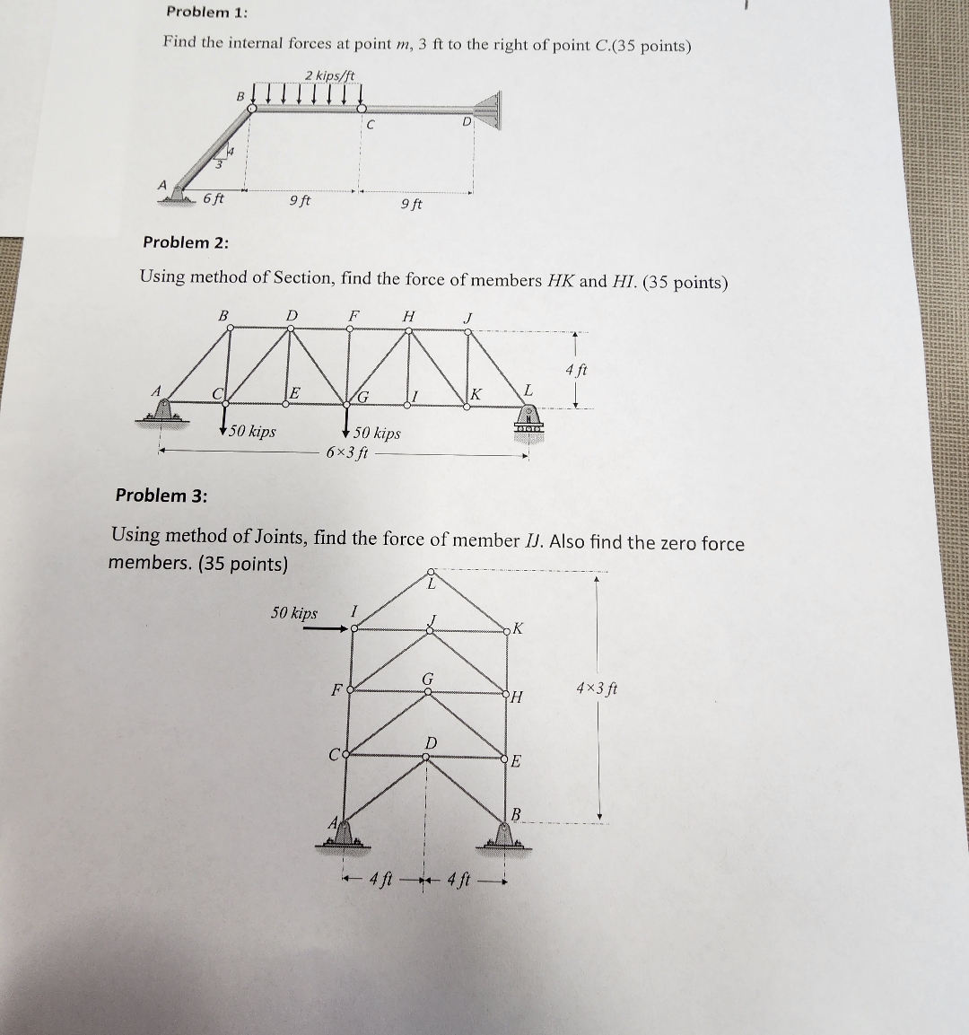 Problem 1 : Find the internal forces at point m ,