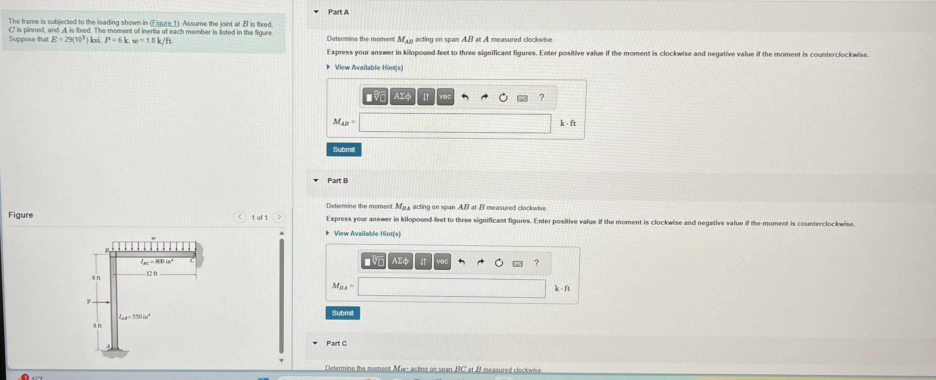 The frame is subjected to the loading shown in (