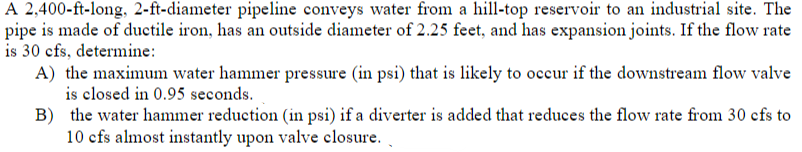 A 2 , 4 0 0 - ft - long, 2 - ft - diameter