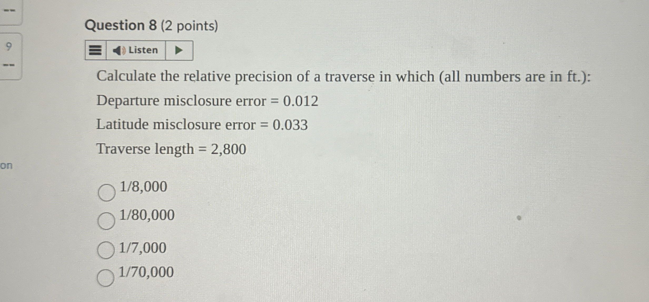 Question 8 ( 2 points ) Calculate the relative