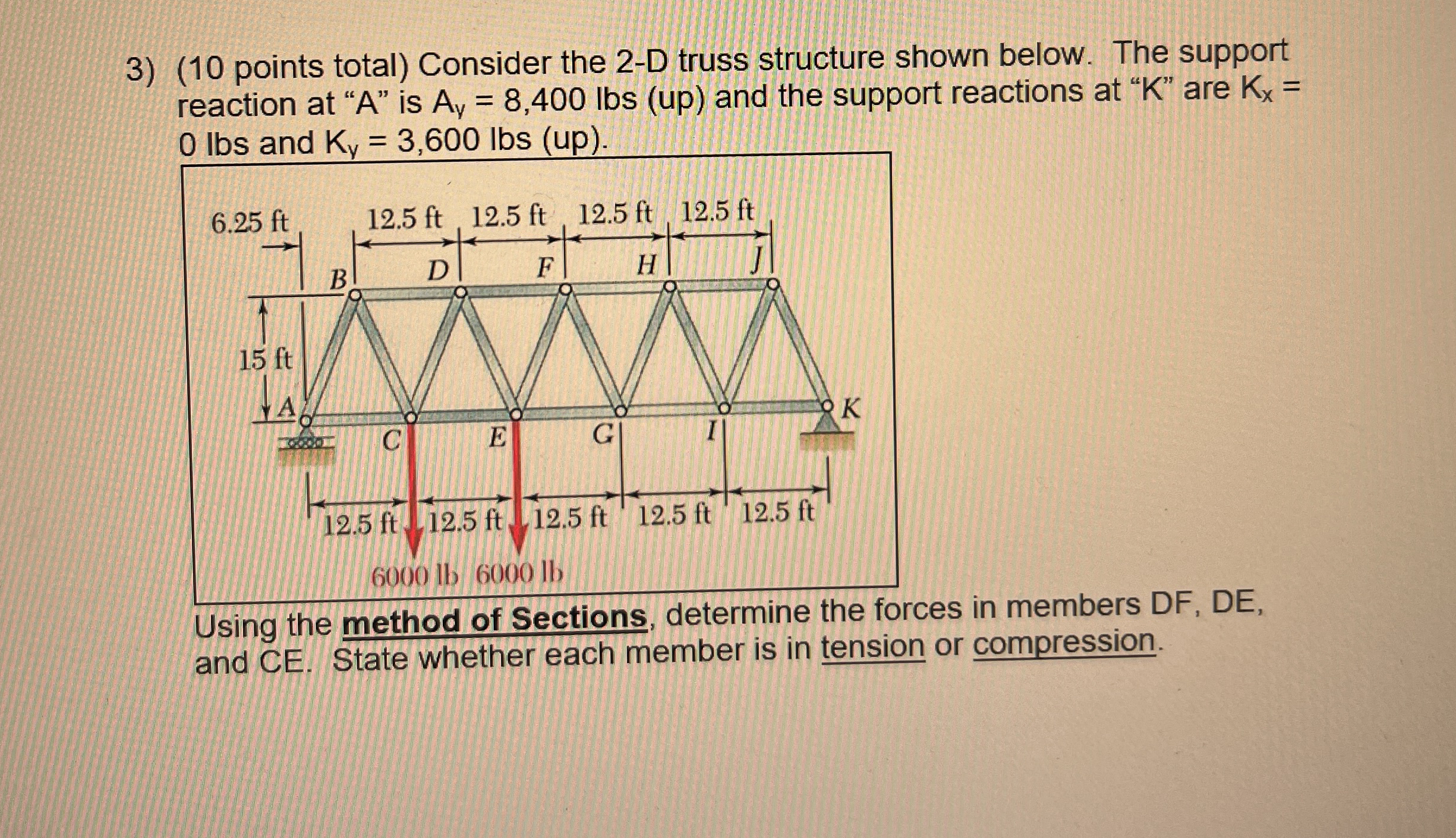 ( 1 0 points total ) Consider the 2 - D truss