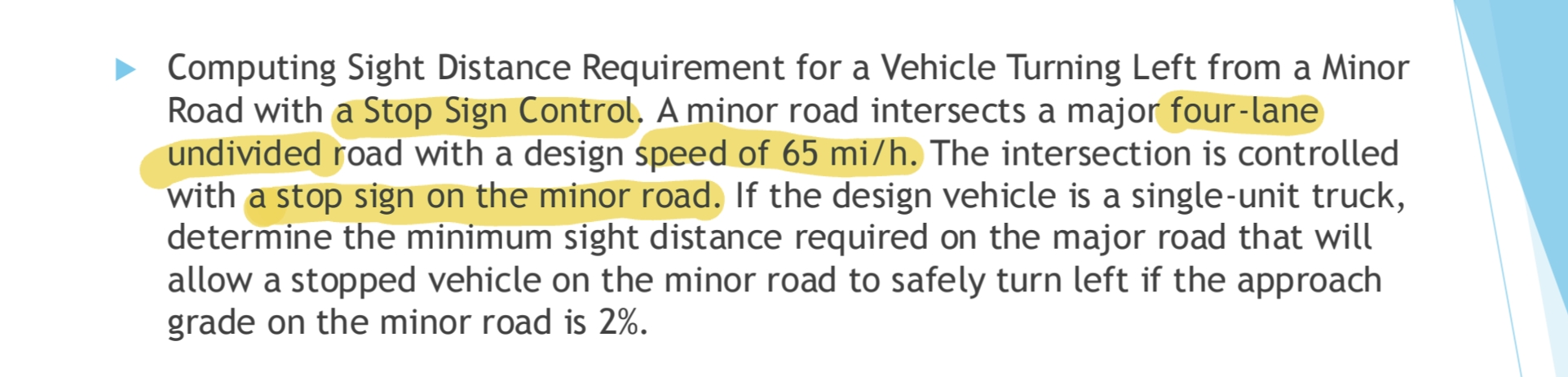 Computing Sight Distance Requirement for a