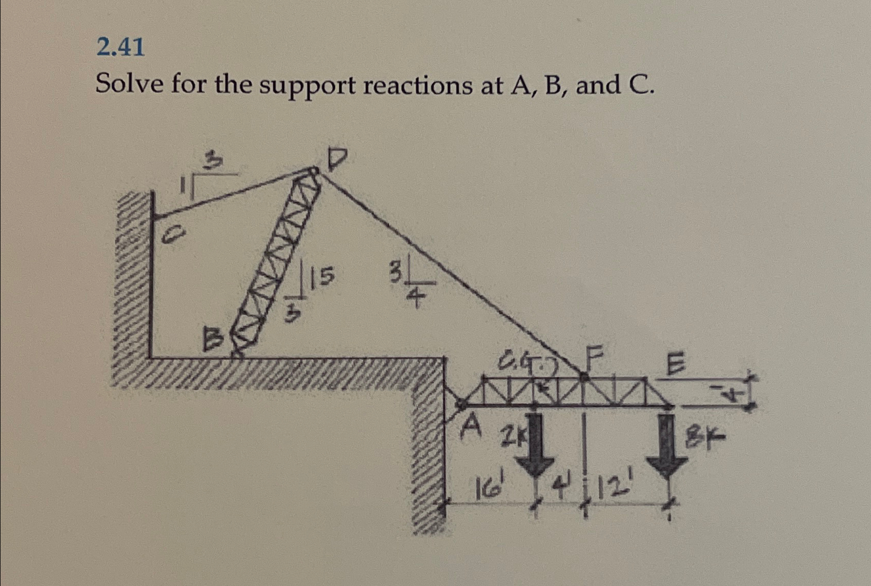 2 . 4 1 Solve for the support reactions at A , B
