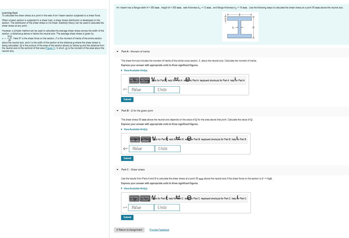 An I - beam has a flange width b = 3 5 0 mm ,