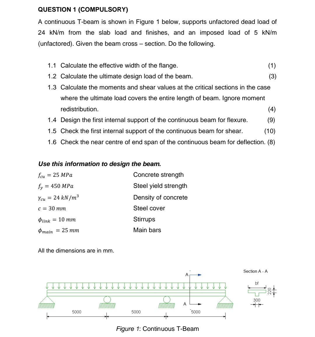 QUESTION 1 ( COMPULSORY ) A continuous T - beam