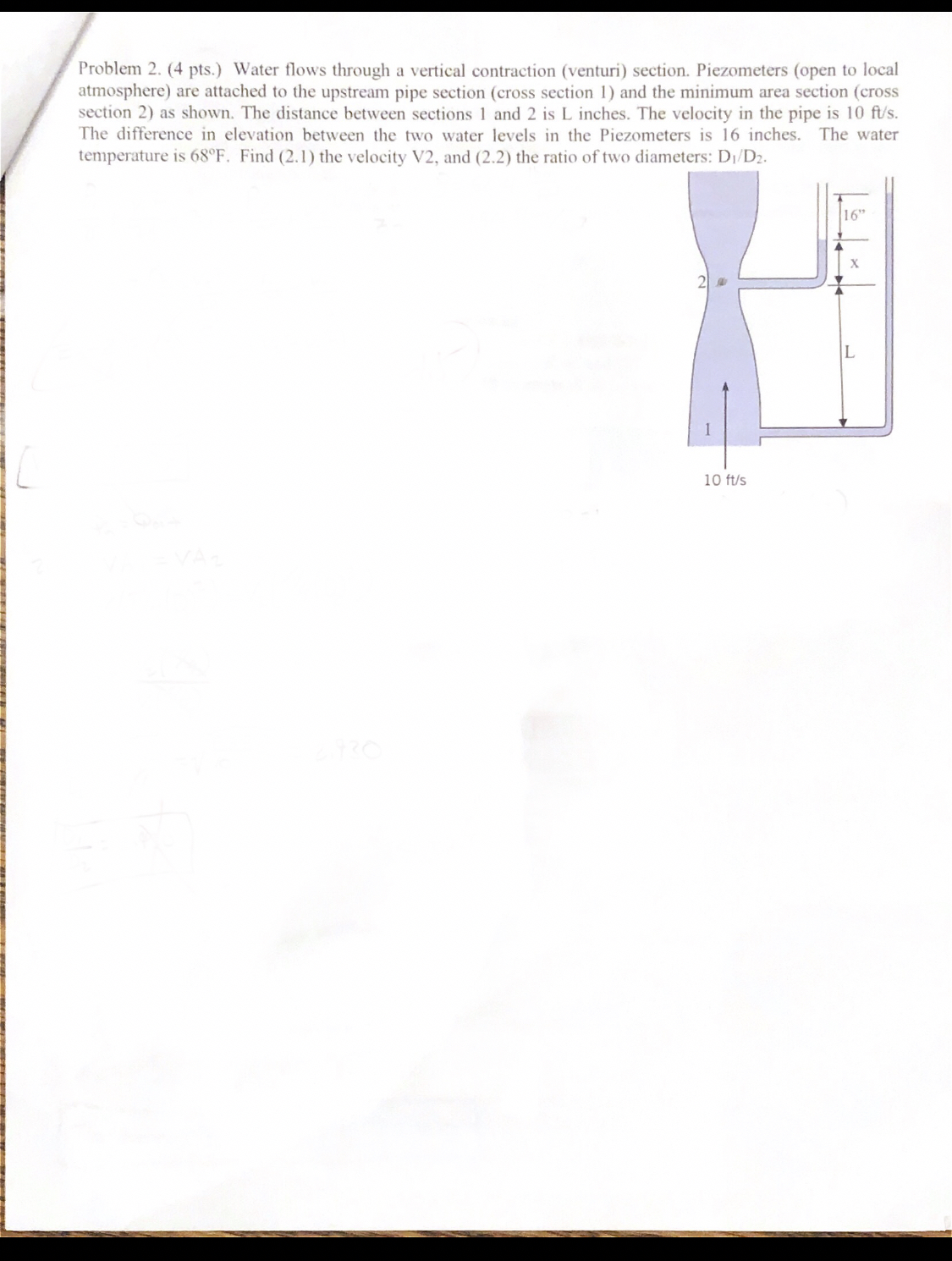 Problem 2 . ( 4 pts . ) Water flows through a