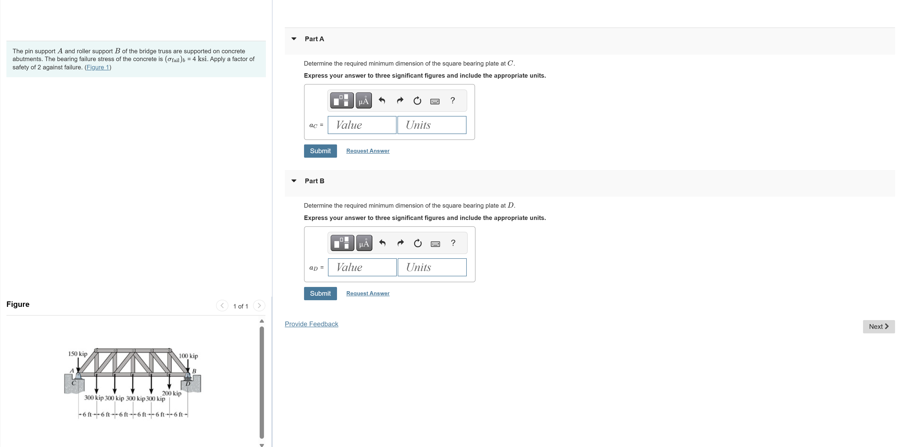 The pin support \ ( A \ ) and roller support \ (