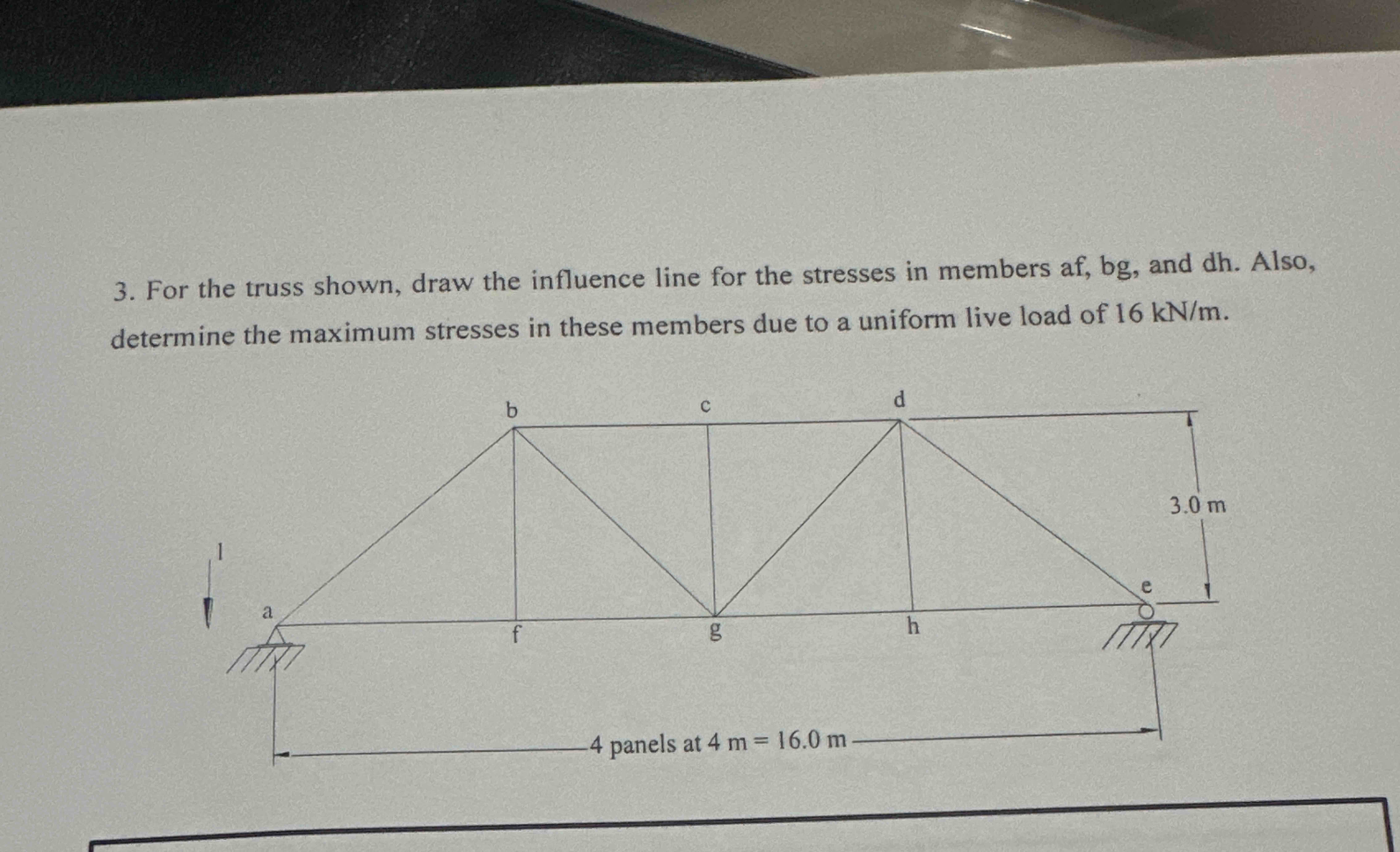 3 . For the truss shown, draw the influence line
