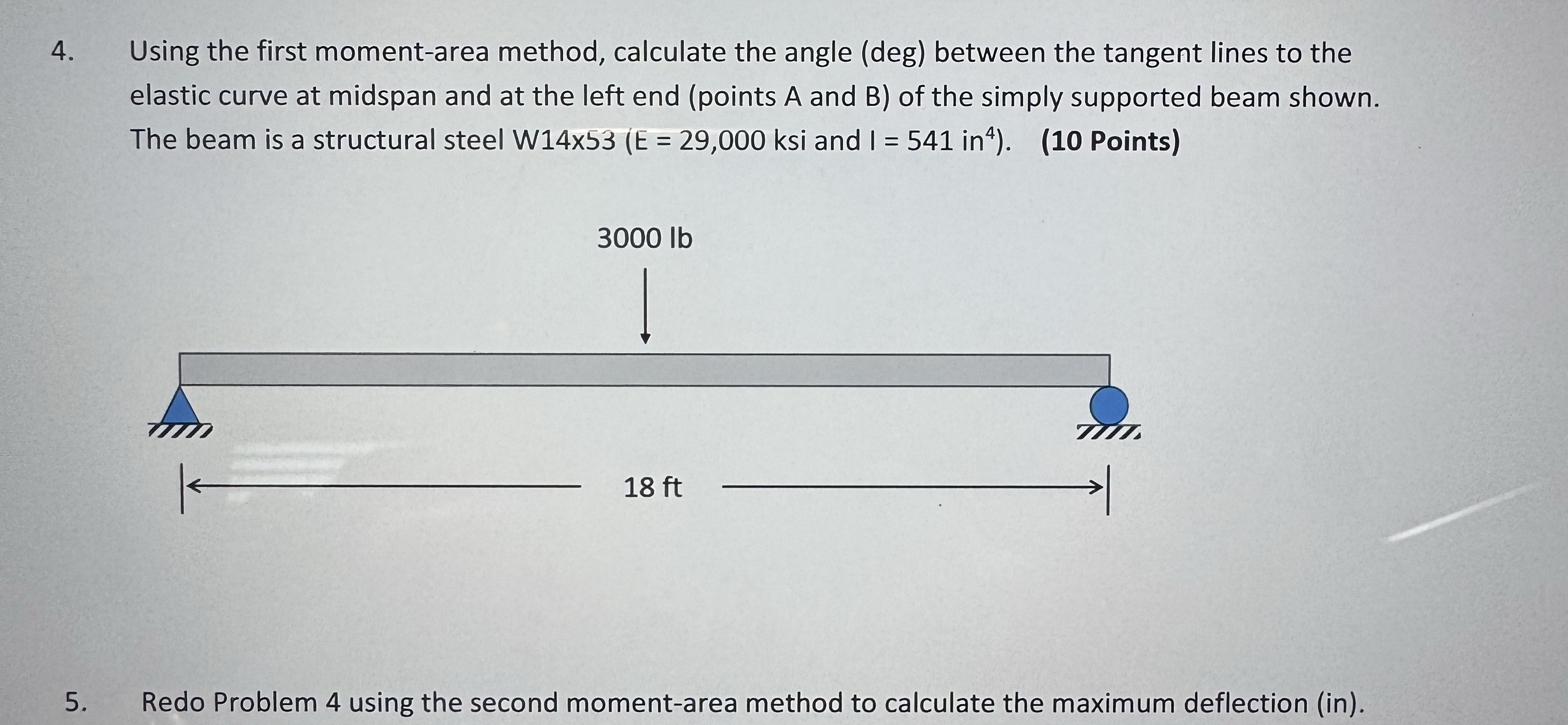 Using the first moment - area method, calculate