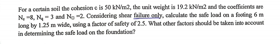 For a certain soil the cohesion c is 5 0 k N m 2