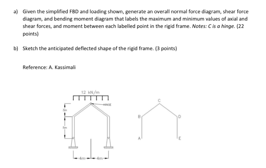 a ) Given the simplified FBD and loading shown,