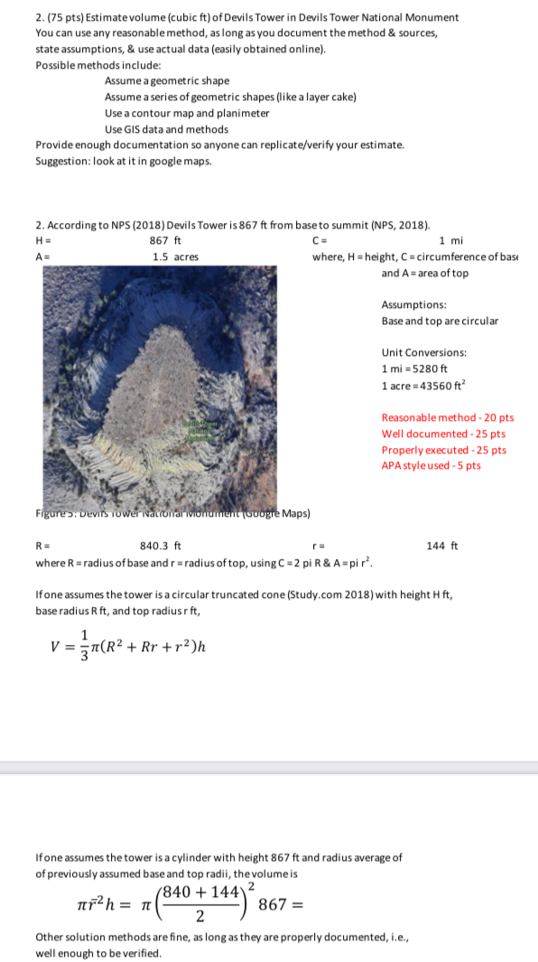 ( 7 5 pts ) Estimate volume ( cubic ft ) of