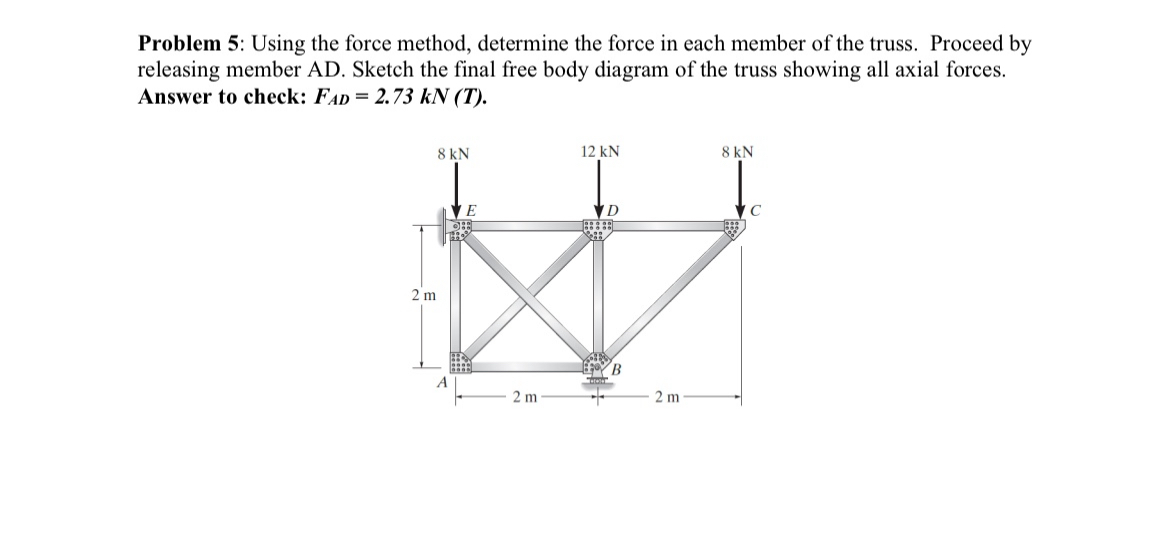 Problem 5 : Using the force method, determine the