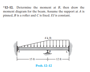 * 1 2 - 1 2 . Determine the moment at \ ( B \ ) ,
