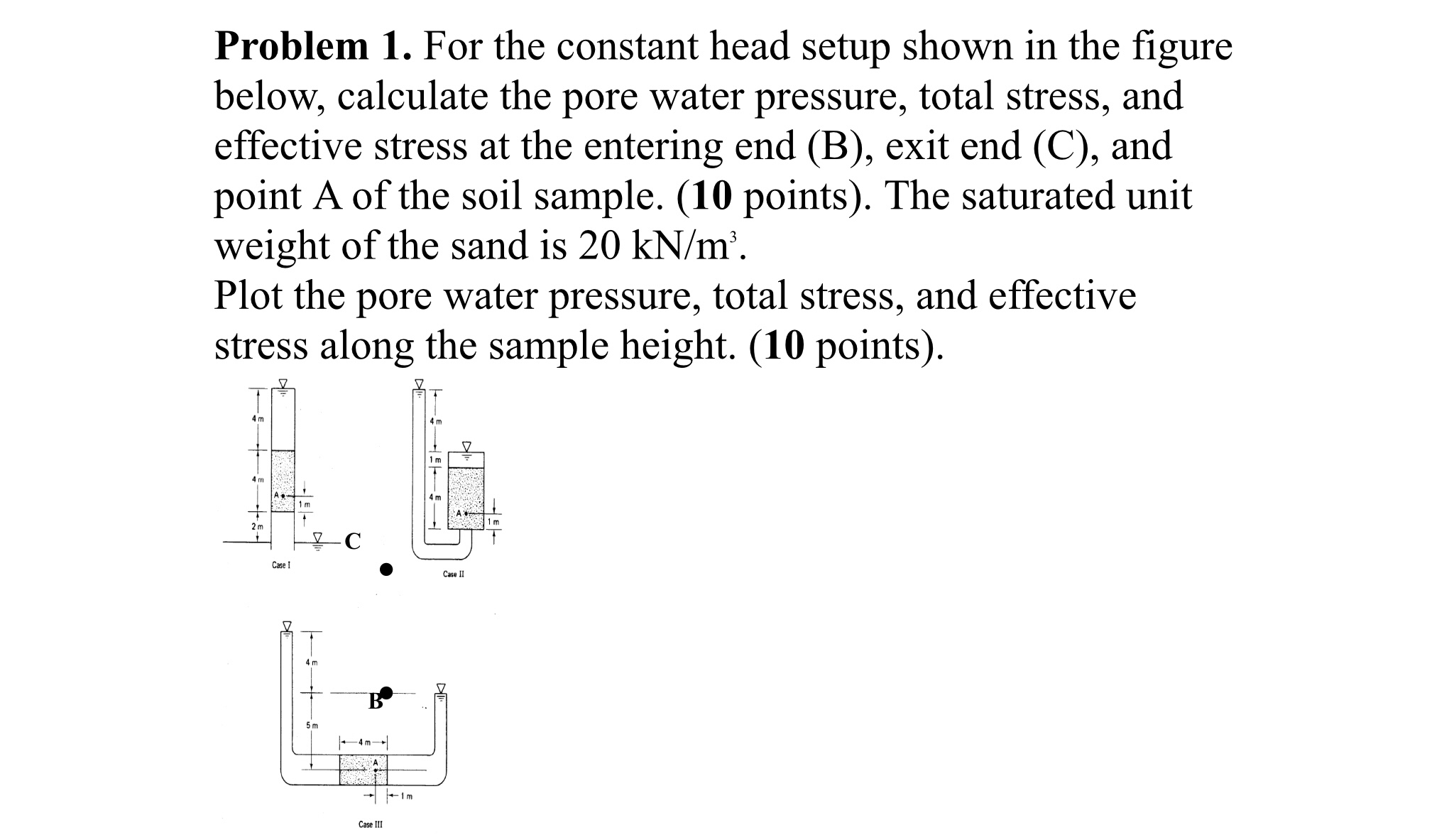 Problem 1 . For the constant head setup shown in