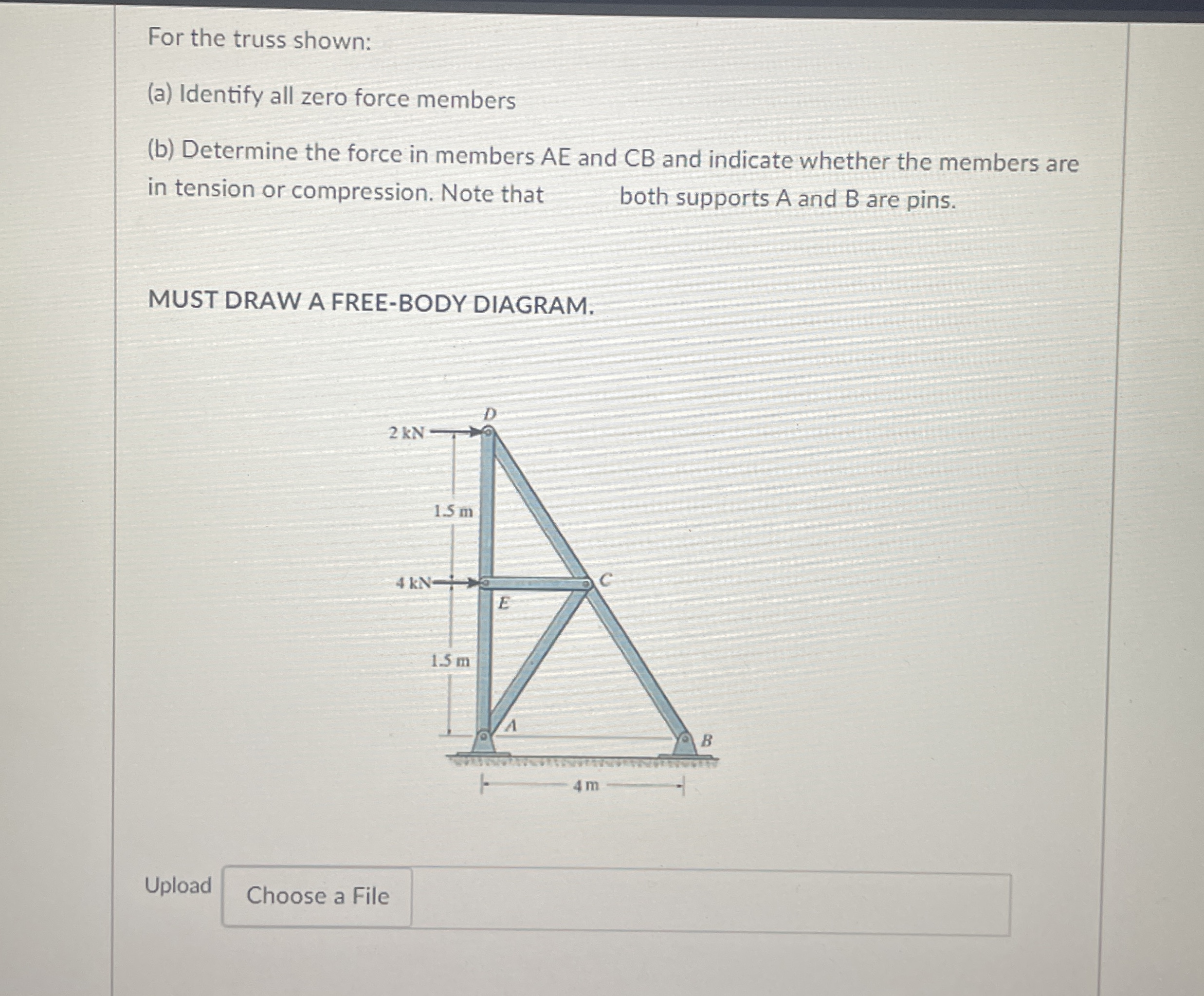 For the truss shown: ( a ) Identify all zero