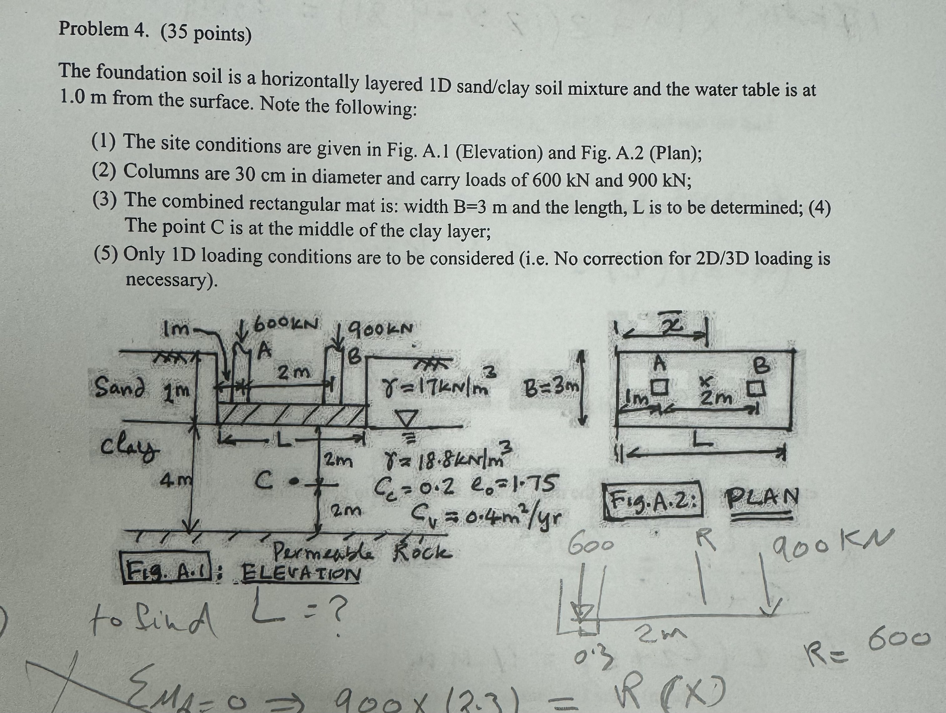 Problem 4 . ( 3 5 points ) The foundation soil is