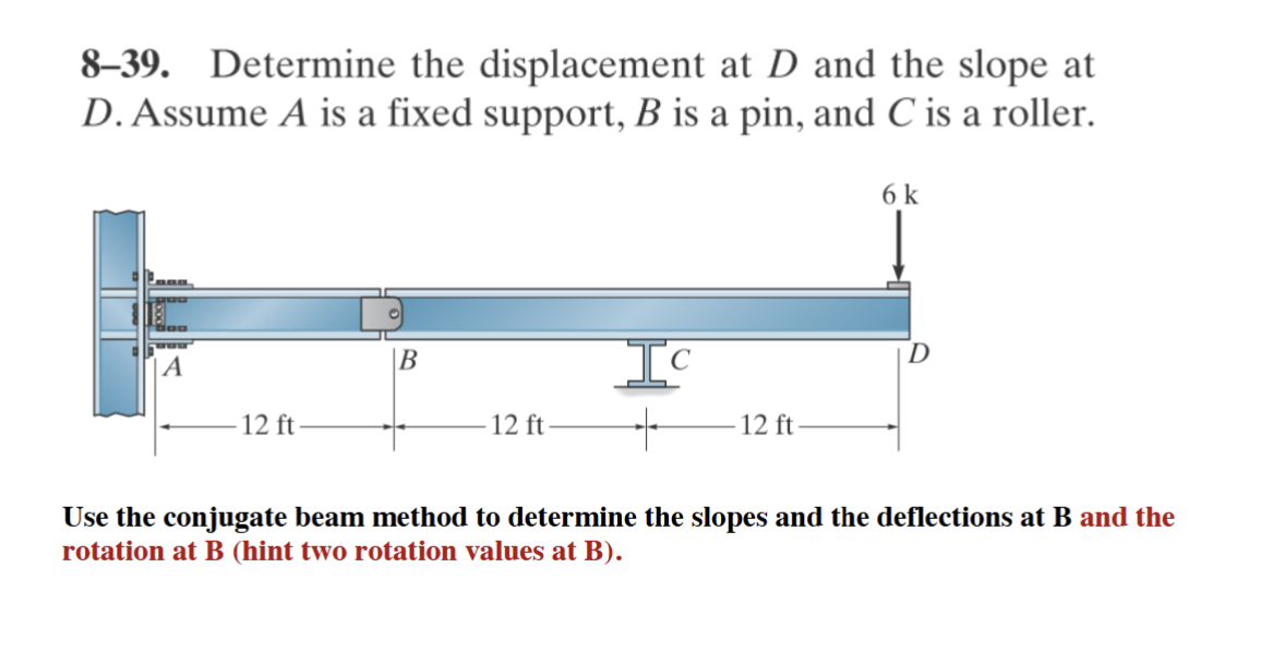 8 - 3 9 . Determine the displacement at D and the