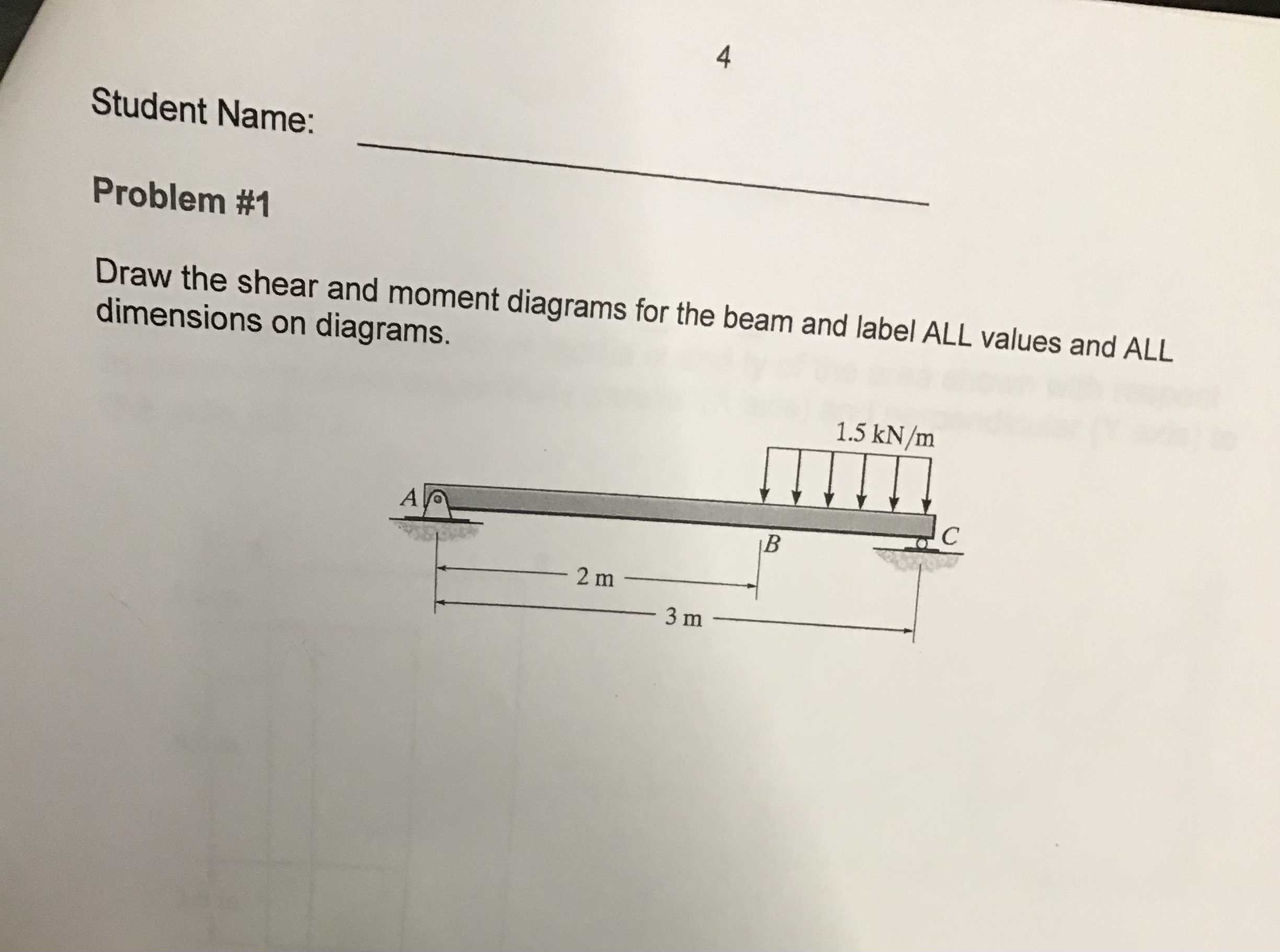 4 Student Name: Problem \ # 1 Draw the shear and