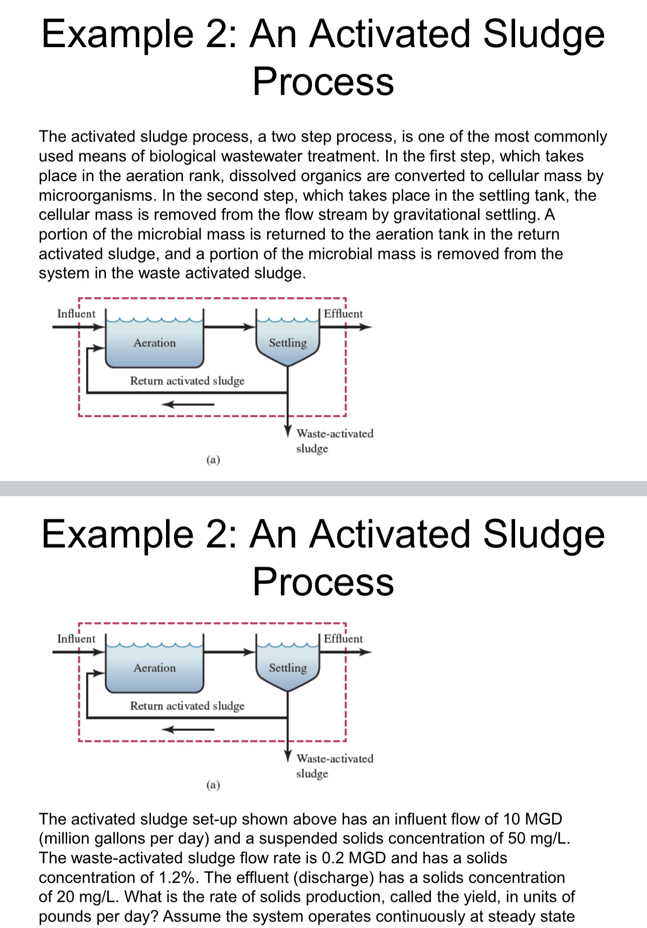 Example 2 : An Activated Sludge Process The
