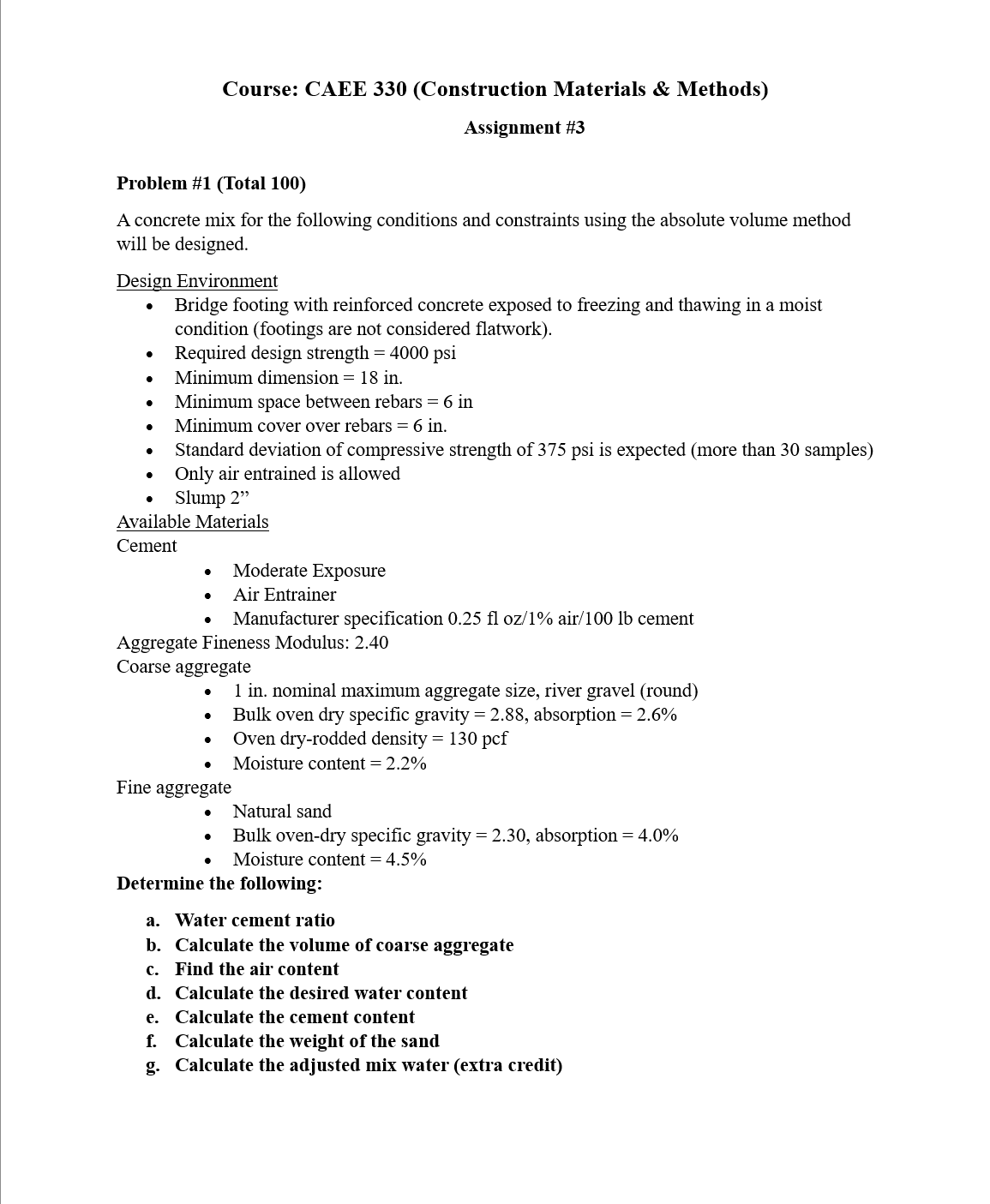 Course: CAEE 3 3 0 ( Construction Materials \ &