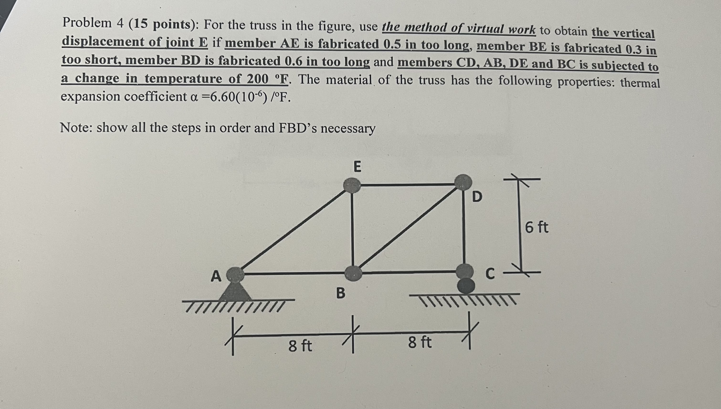 Problem 4 ( 1 5 points ) : For the truss in the
