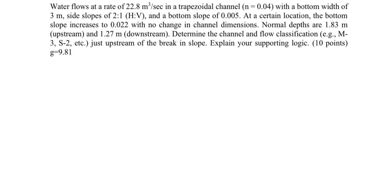Water flows at a rate of 2 2 . 8 m 3 s e c in a