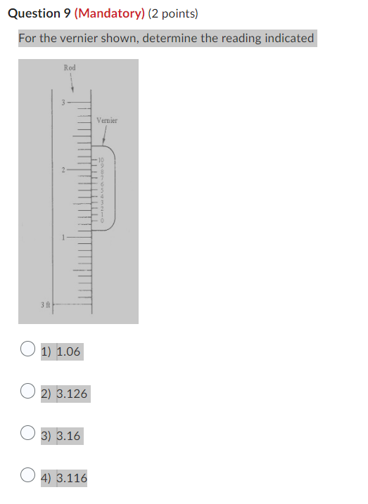 Question 9 ( Mandatory ) ( 2 points ) For the
