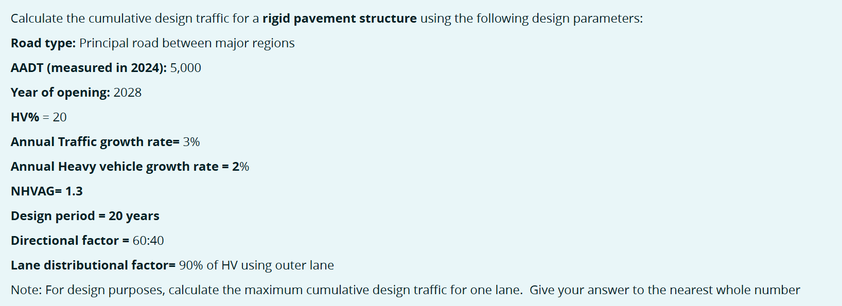 Calculate the cumulative design traffic for a