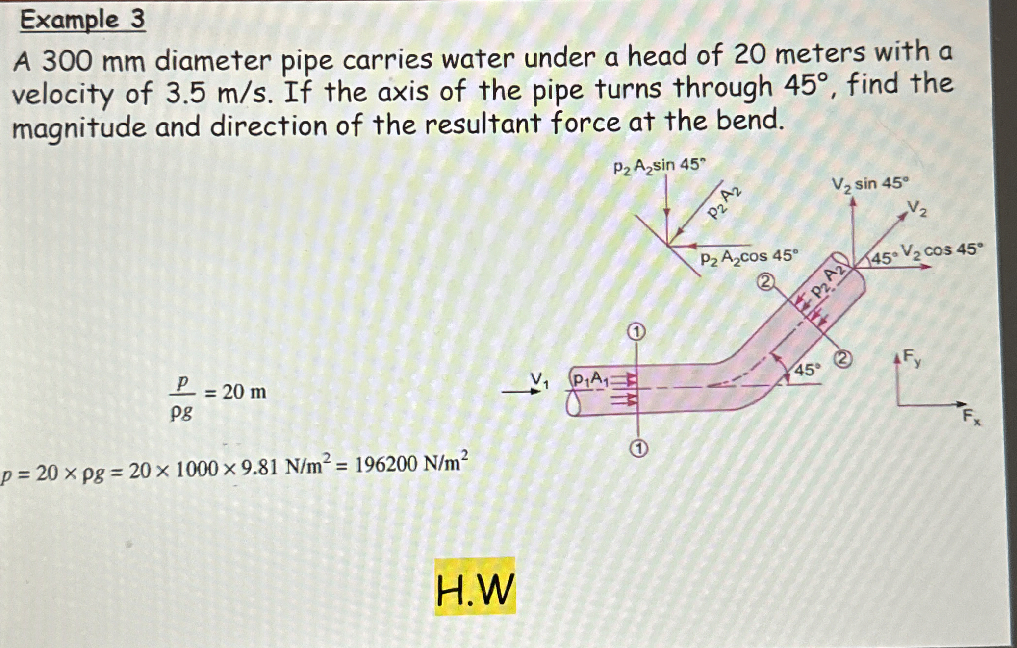 Example 3 A 3 0 0 mm diameter pipe carries water