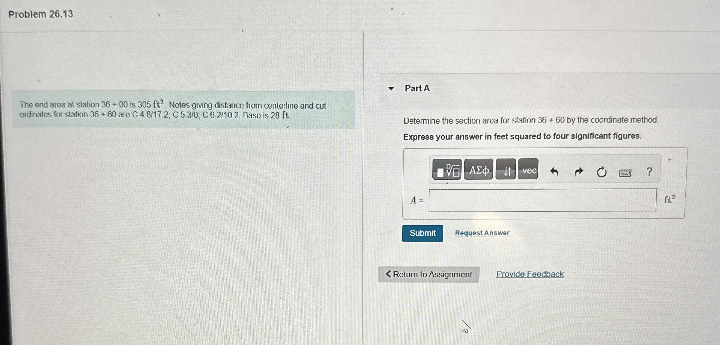 Problem 2 6 . 1 3 The end area at station 3 6 + 0