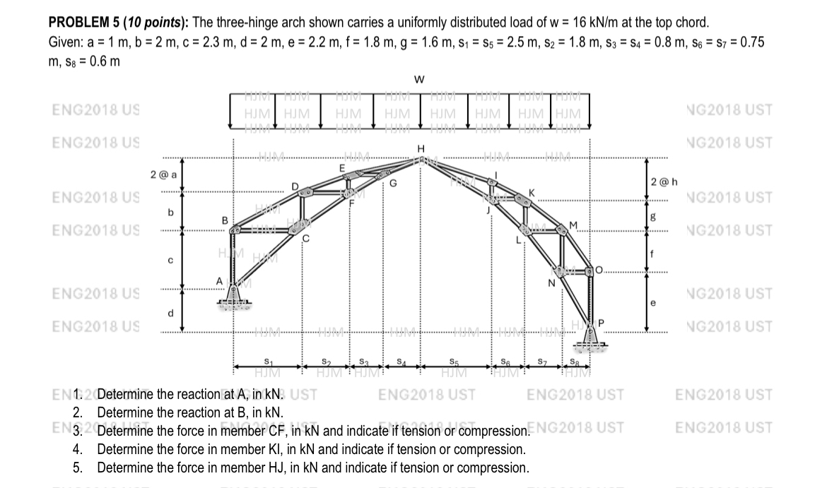 PROBLEM 5 ( 1 0 points ) : The three - hinge arch
