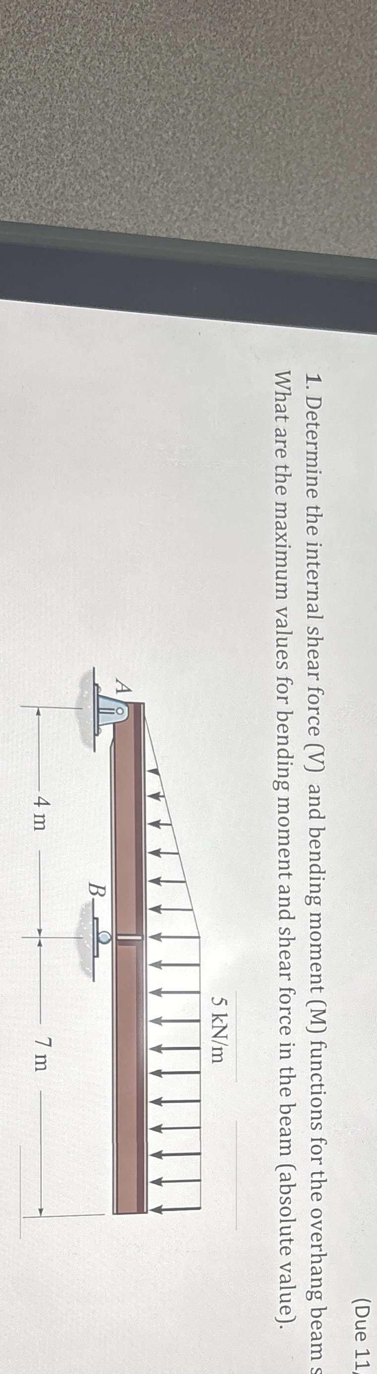 ( Due 1 1 Determine the internal shear force ( V