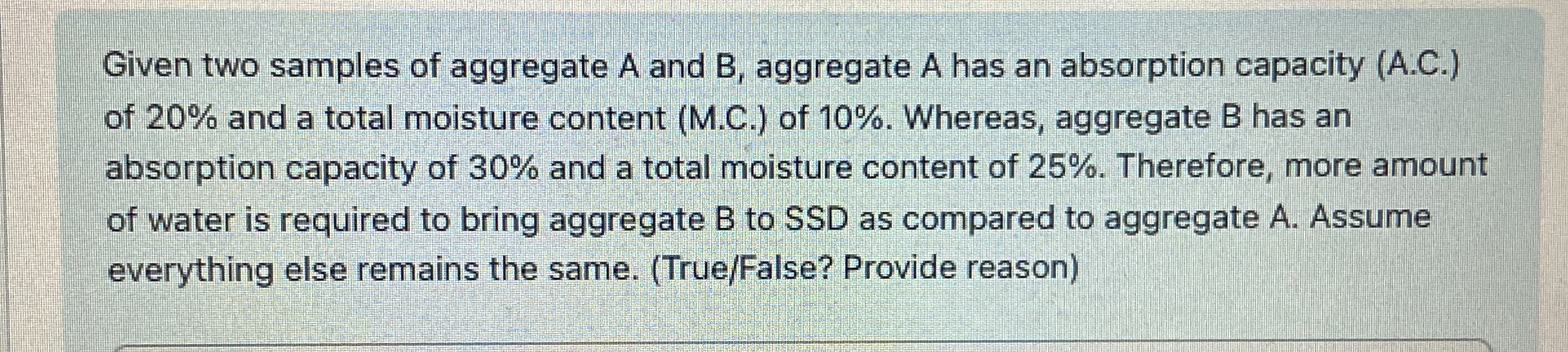 Given two samples of aggregate A and B ,