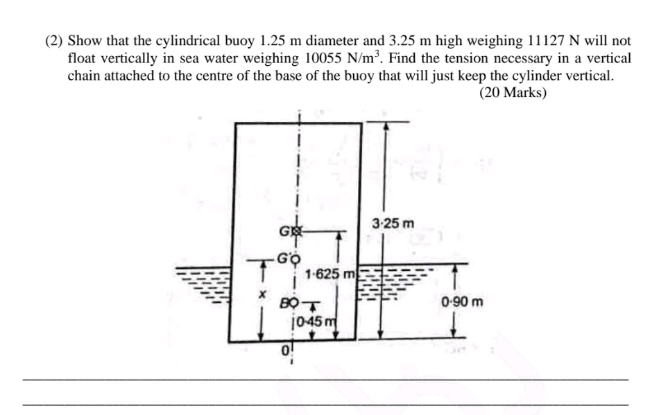 ( 2 ) Show that the cylindrical buoy 1 . 2 5 m
