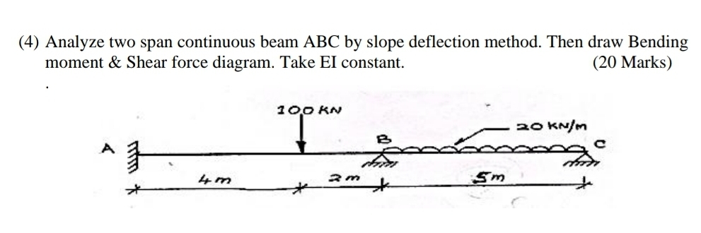 ( 4 ) Analyze two span continuous beam ABC by