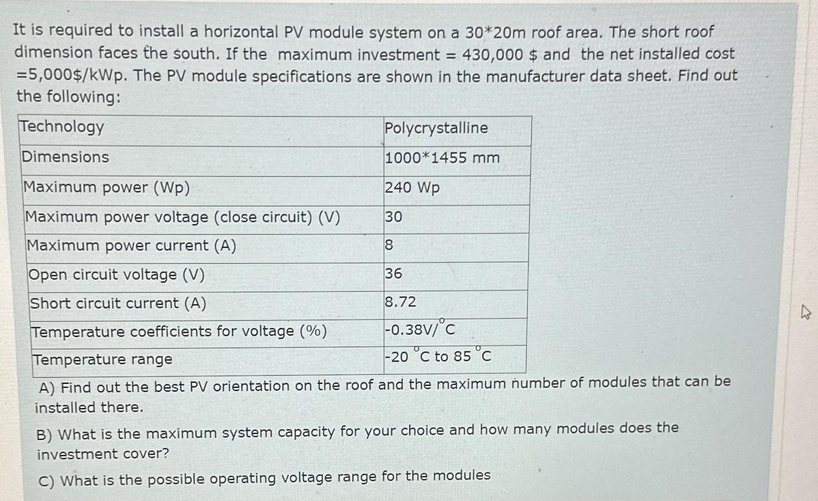 It is required to install a horizontal PV module