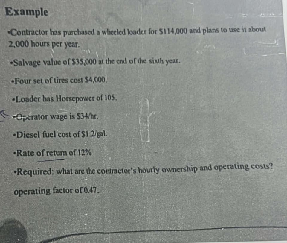 Example Contractor has purchased a whecled loader