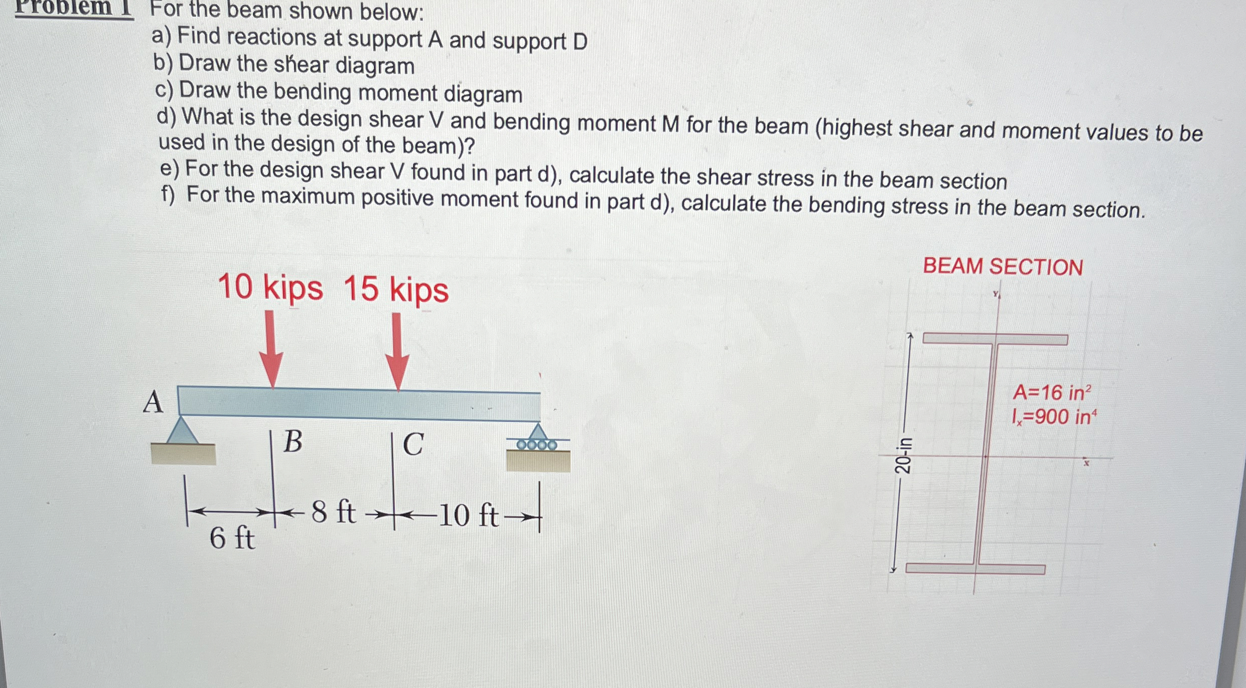 Problem I For the beam shown below: a ) Find