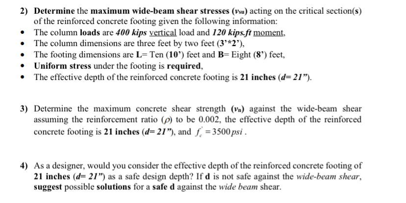 Determine the maximum wide - beam shear stresses