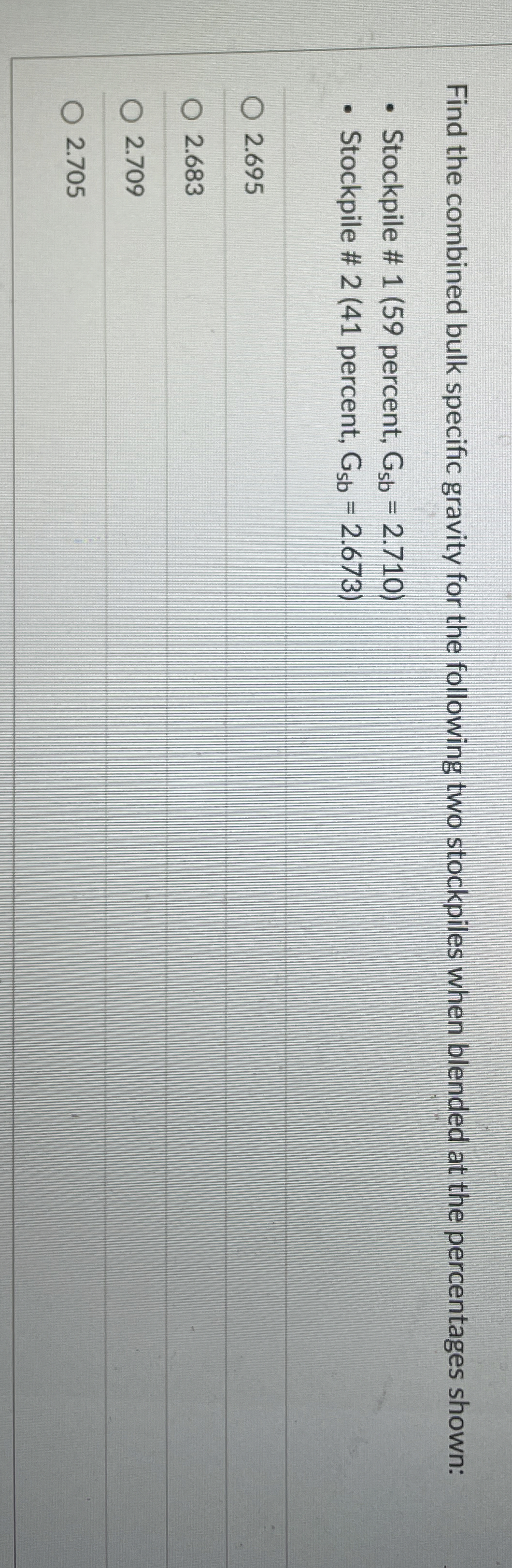 Find the combined bulk specific gravity for the