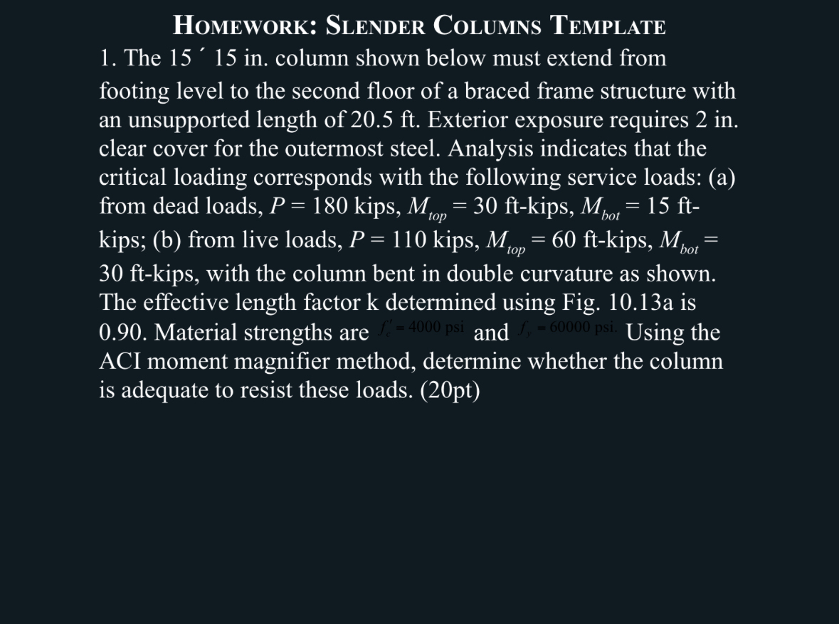 Homework: Slender Columns Template The 1 5 ' 1 5