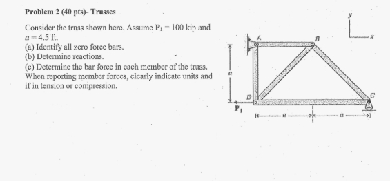 Problem 2 ( 4 0 pts ) - Trusses Consider the