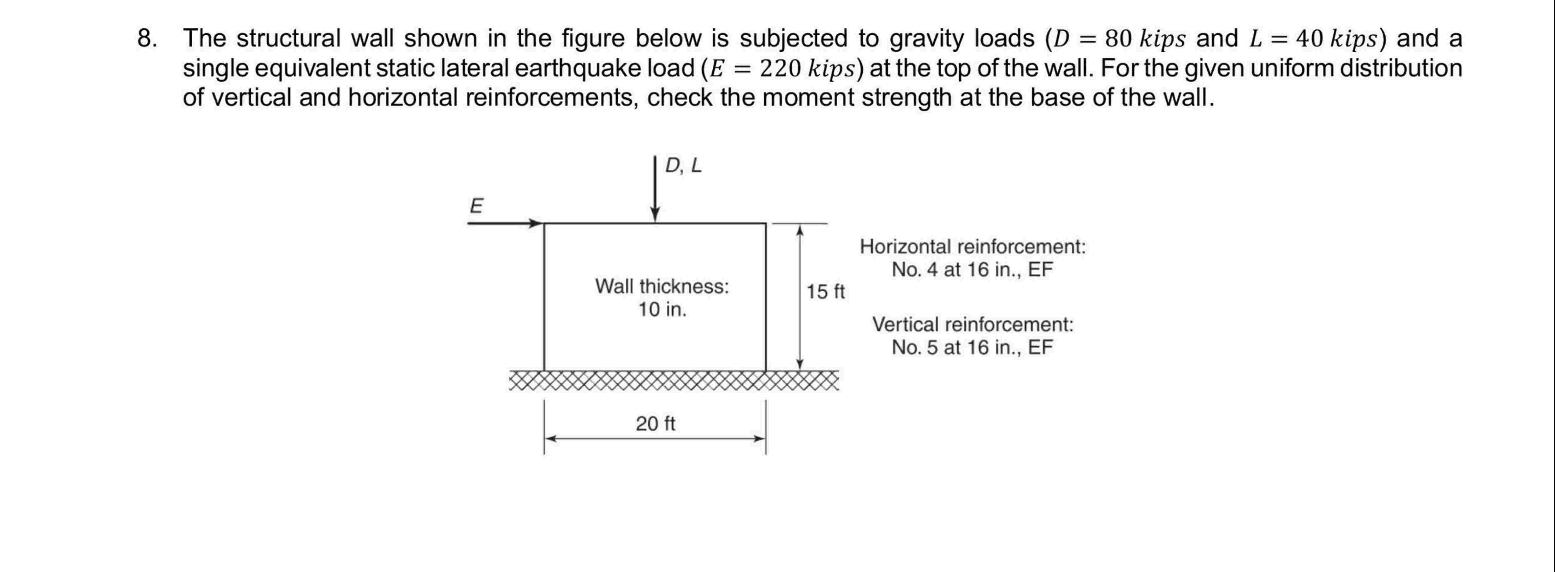 8 . The structural wall shown in the figure below
