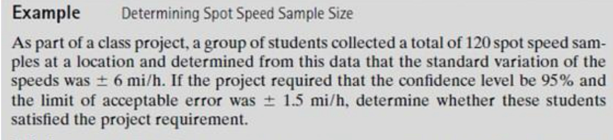 Example Determining Spot Speed Sample Size As